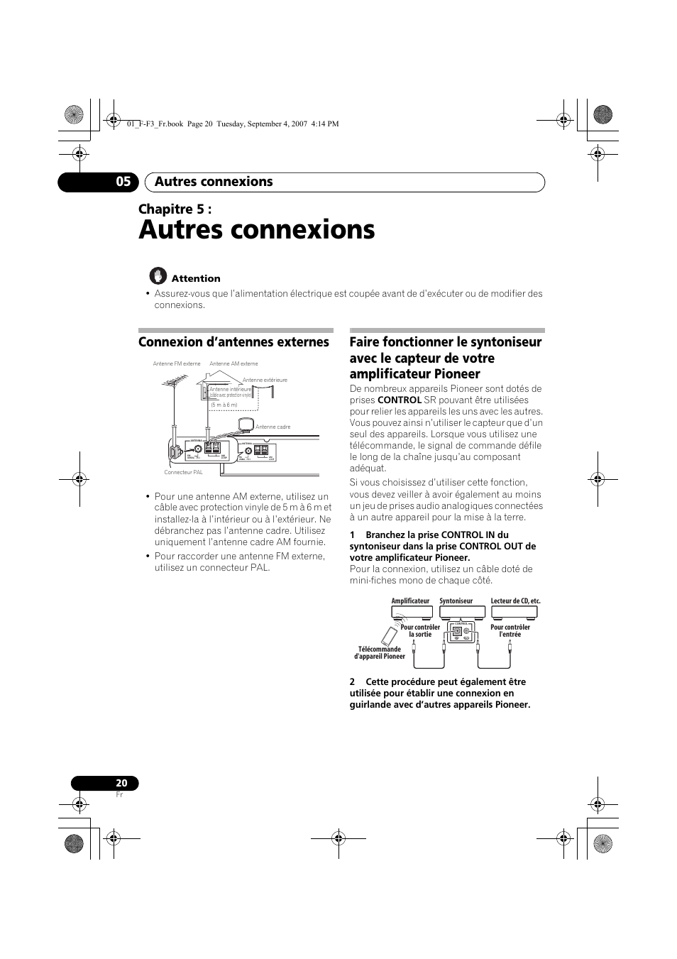 05 autres connexions, Connexion d’antennes externes, Autres connexions | Autres connexions 05, Chapitre 5 | Pioneer F-F3-J User Manual | Page 42 / 134