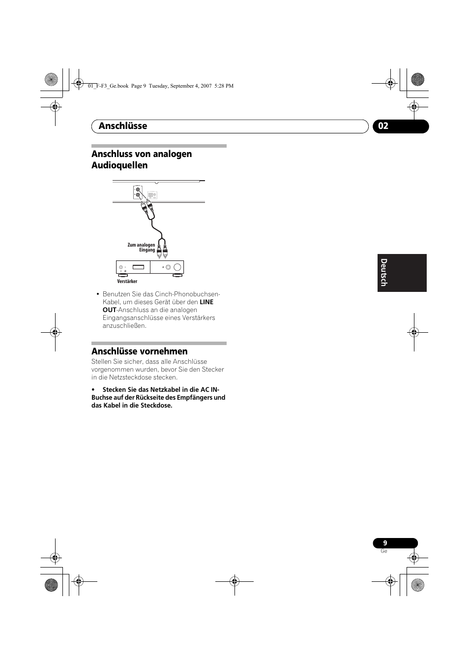 Fernbedienung, Anschlüsse 02, Anschluss von analogen audioquellen | Anschlüsse vornehmen | Pioneer F-F3-J User Manual | Page 53 / 134