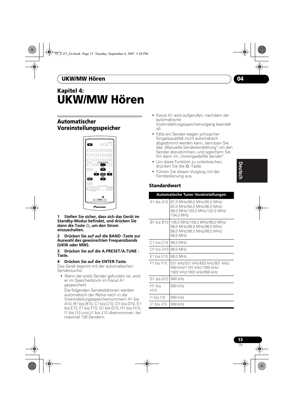 Ukw/mw hören, Ukw/mw hören 04, Kapitel 4 | Automatischer voreinstellungsspeicher, Standardwert | Pioneer F-F3-J User Manual | Page 57 / 134