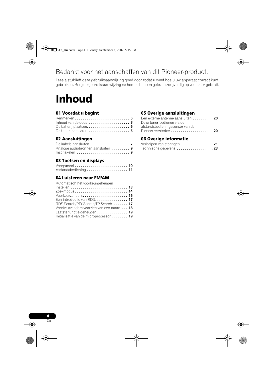 Fm/am-tuner, Handleiding | istr, Inhoud | Pioneer F-F3-J User Manual | Page 70 / 134