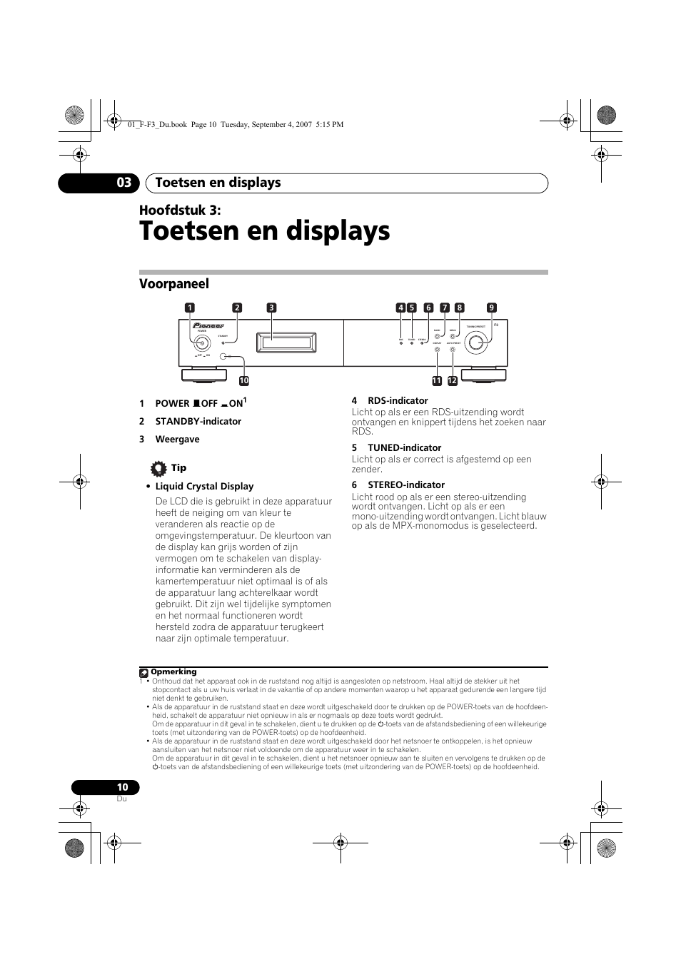 03 toetsen en displays, Voorpaneel, Toetsen en displays | Toetsen en displays 03, Hoofdstuk 3 | Pioneer F-F3-J User Manual | Page 76 / 134