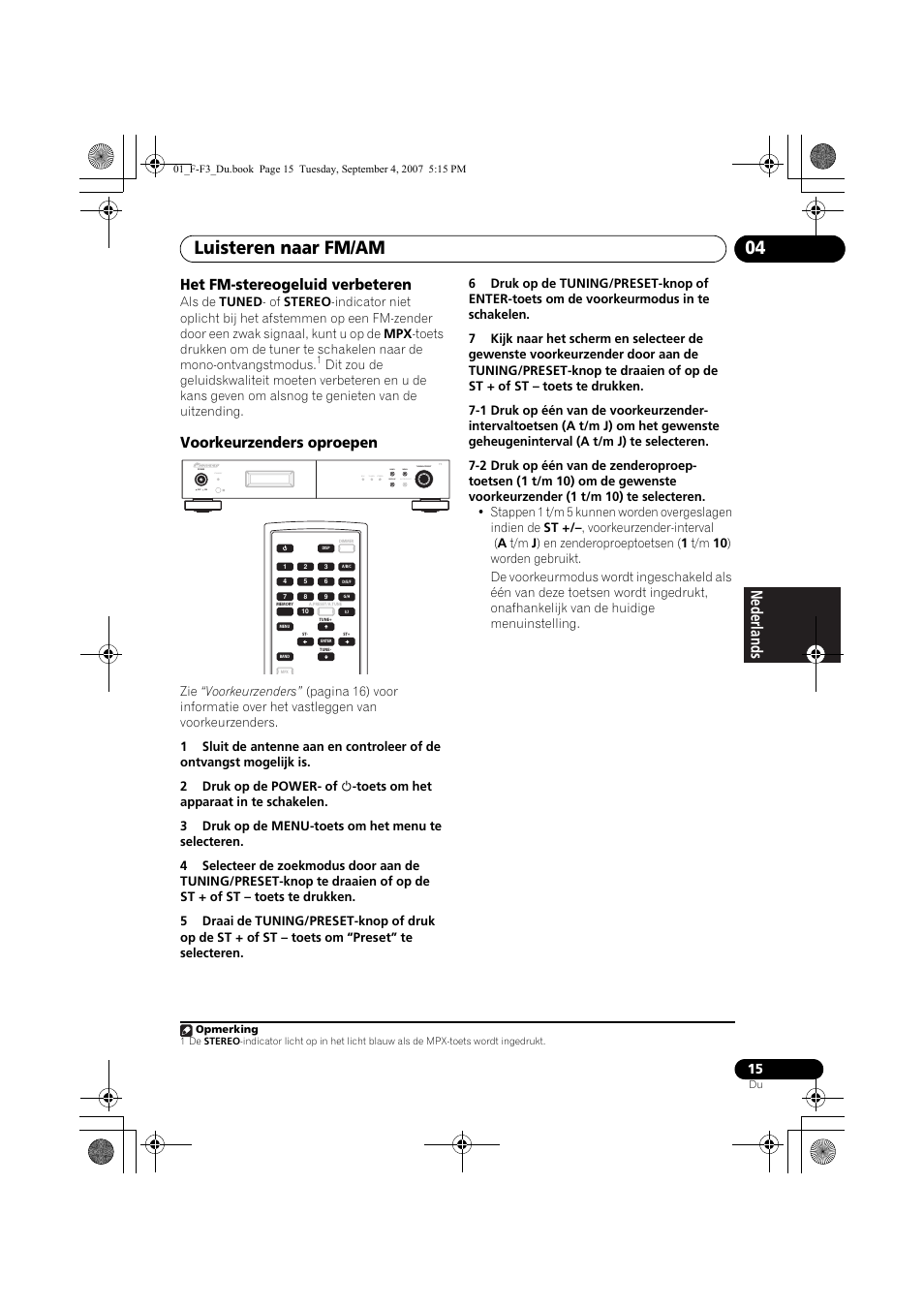 Luisteren naar fm/am 04, Het fm-stereogeluid verbeteren, Voorkeurzenders oproepen | Standby, Rds tuned stereo band display auto preset menu | Pioneer F-F3-J User Manual | Page 81 / 134