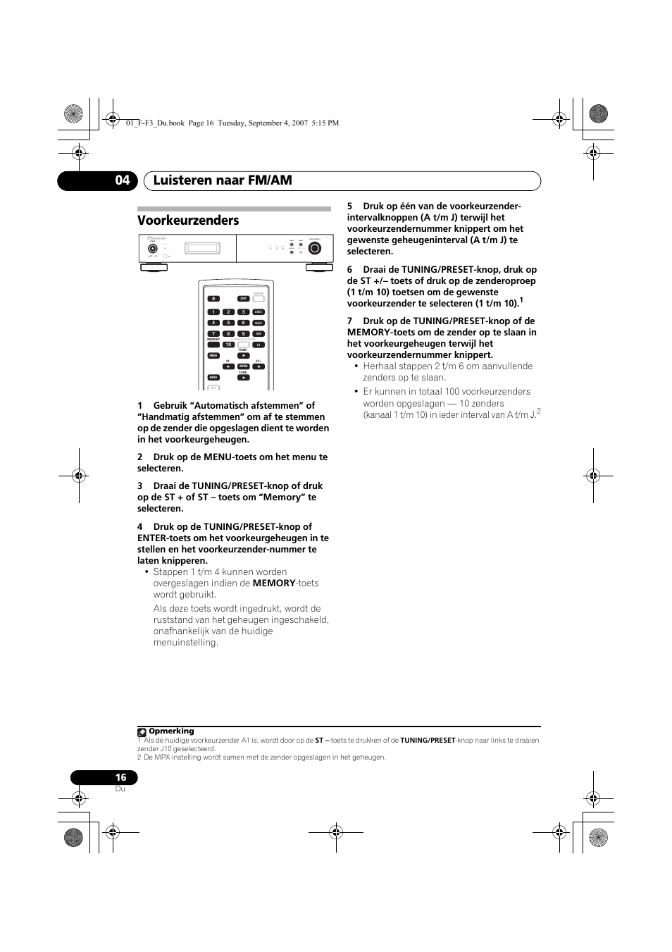 Voorkeurzenders, Luisteren naar fm/am 04, Standby | Rds tuned stereo band display auto preset menu | Pioneer F-F3-J User Manual | Page 82 / 134