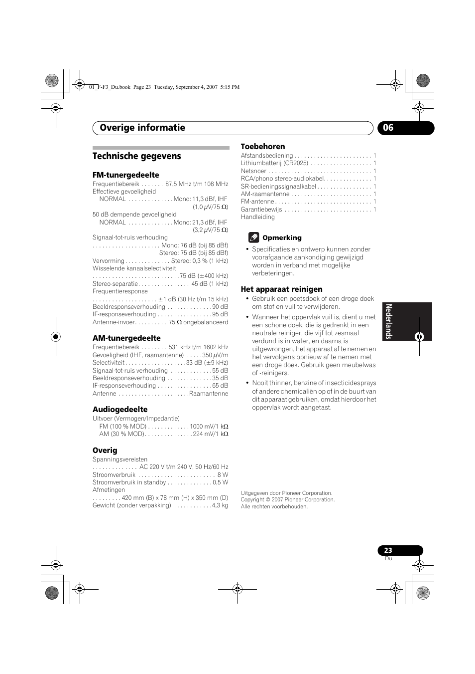 Technische gegevens, Overige informatie 06 | Pioneer F-F3-J User Manual | Page 89 / 134