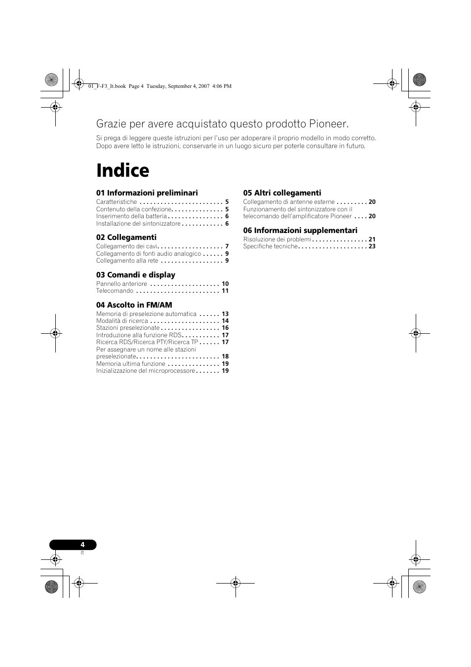 Sintonizzatore fm/am, Uzioni per i’uso | man, Indice | Pioneer F-F3-J User Manual | Page 92 / 134
