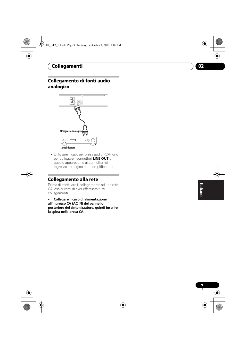 Collegamento di fonti audio analogico, Collegamento alla rete, Collegamenti 02 | Pioneer F-F3-J User Manual | Page 97 / 134