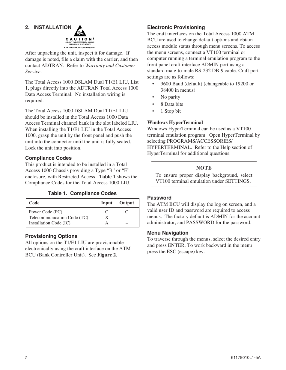 ADTRAN 1000 User Manual | Page 2 / 4