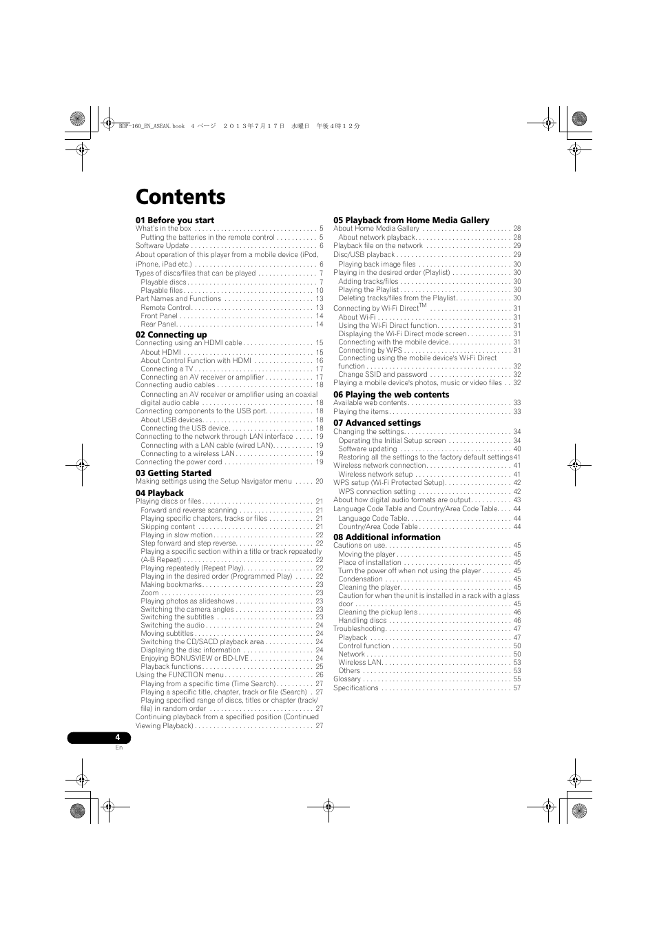 Pioneer BDP-160-K User Manual | Page 4 / 60