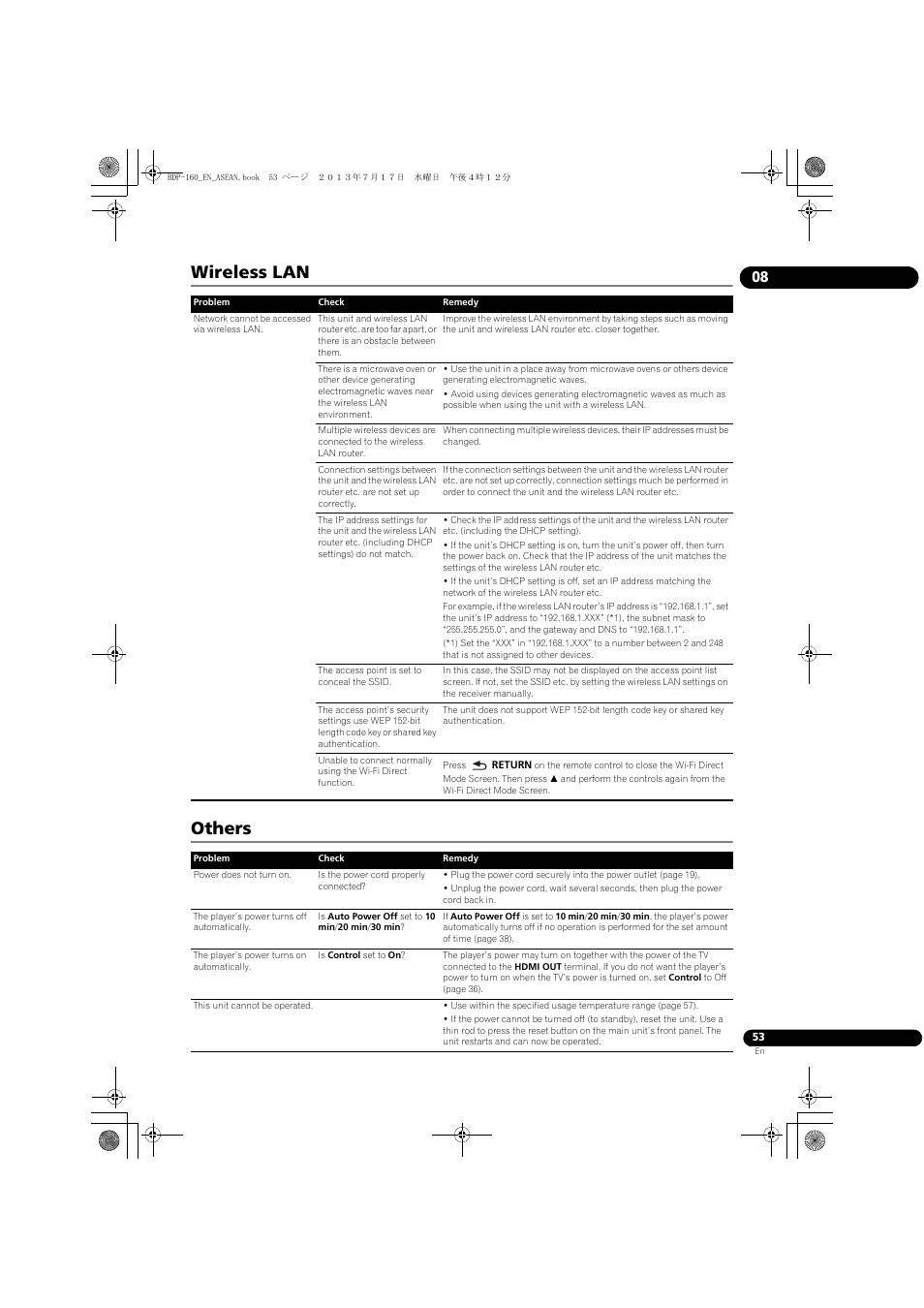 Wireless lan, Others, Wireless lan others | Pioneer BDP-160-K User Manual | Page 53 / 60
