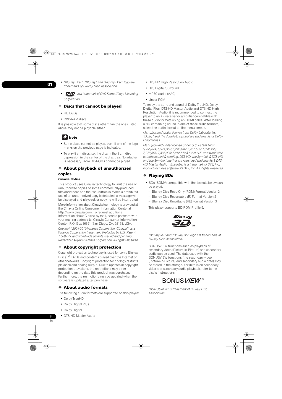 Pioneer BDP-160-K User Manual | Page 8 / 60