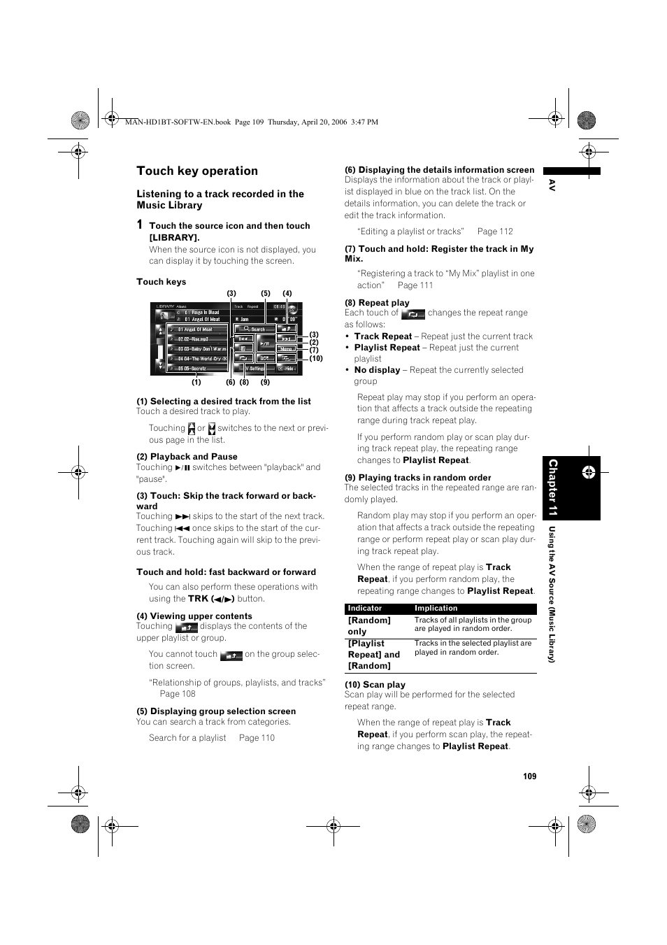 Touch key operation | Pioneer AVIC-HD1BT User Manual | Page 111 / 192
