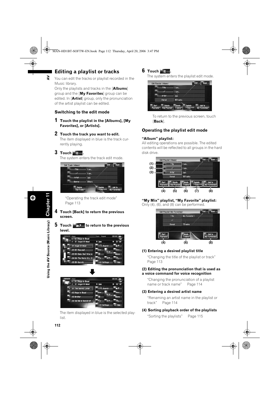 Editing a playlist or tracks | Pioneer AVIC-HD1BT User Manual | Page 114 / 192