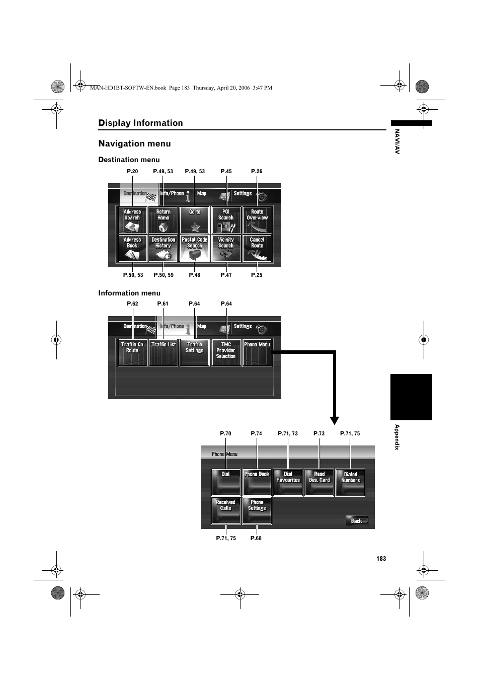 Display information navigation menu | Pioneer AVIC-HD1BT User Manual | Page 185 / 192