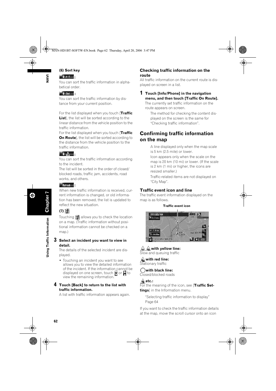 Confirming traffic information on the map | Pioneer AVIC-HD1BT User Manual | Page 64 / 192