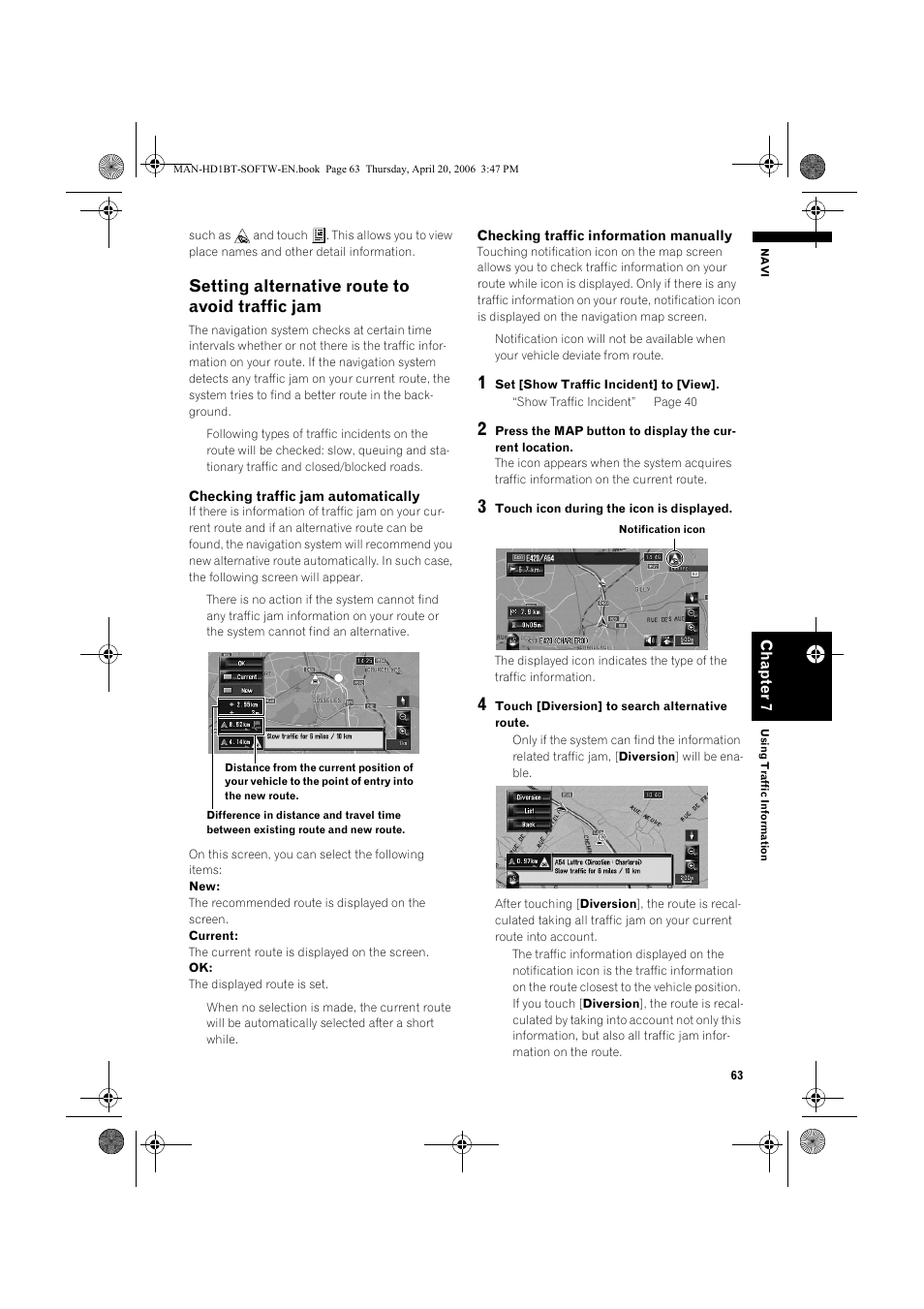 Setting alternative route to avoid traffic jam | Pioneer AVIC-HD1BT User Manual | Page 65 / 192