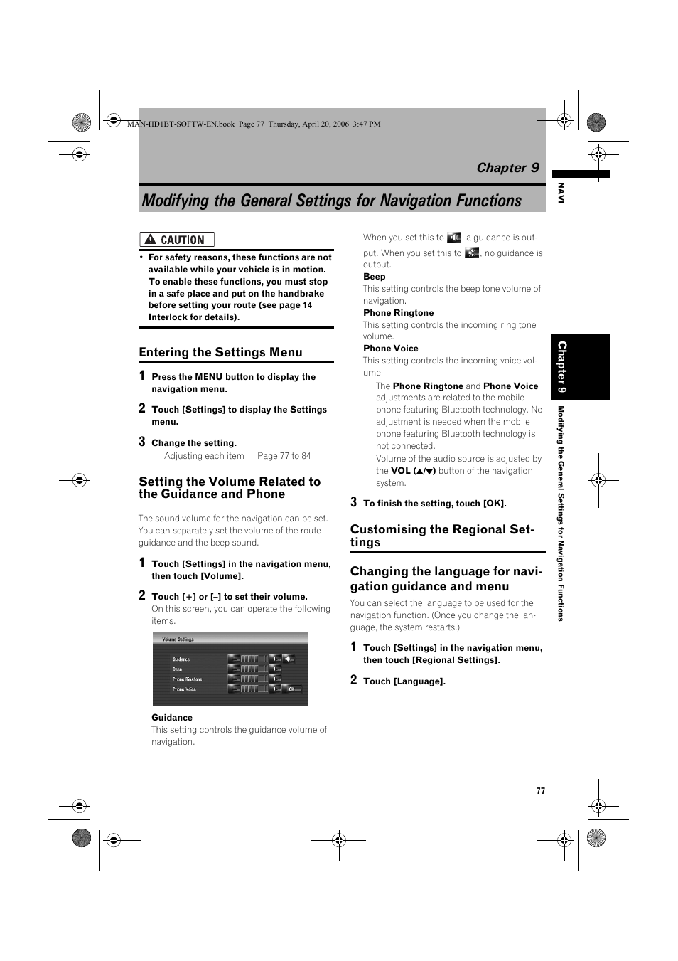 Chapter 9, Entering the settings menu | Pioneer AVIC-HD1BT User Manual | Page 79 / 192