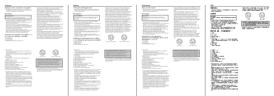 Nederlands, Italiano, Français | Meer over dit toestel, Voorzorgen, A proposito dell’apparecchio, Precauzione, Quelques mots concernant cet appareil, Précaution | Pioneer CD-V61FM User Manual | Page 3 / 4