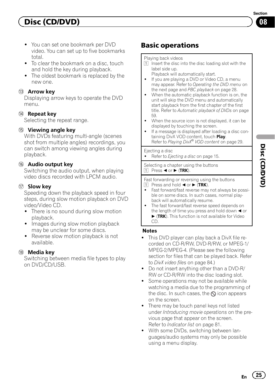 Disc (cd/dvd), Basic operations | Pioneer AVH-X2500BT User Manual | Page 25 / 96