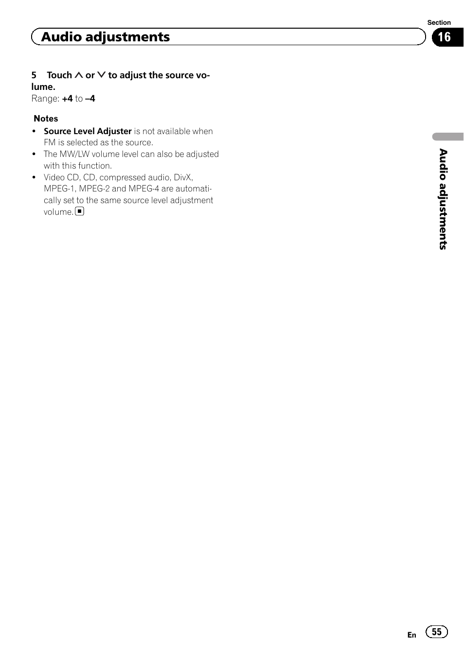 Audio adjustments | Pioneer AVH-X2500BT User Manual | Page 55 / 96