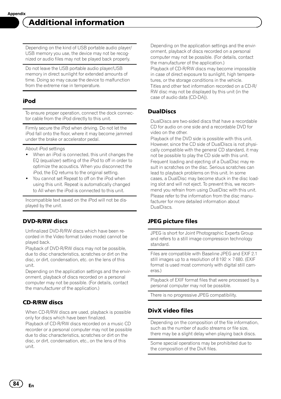Additional information | Pioneer AVH-X2500BT User Manual | Page 84 / 96