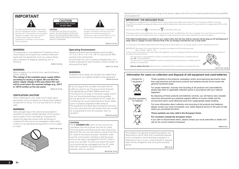 Important, Caution | Pioneer VSX-921 User Manual | Page 2 / 92