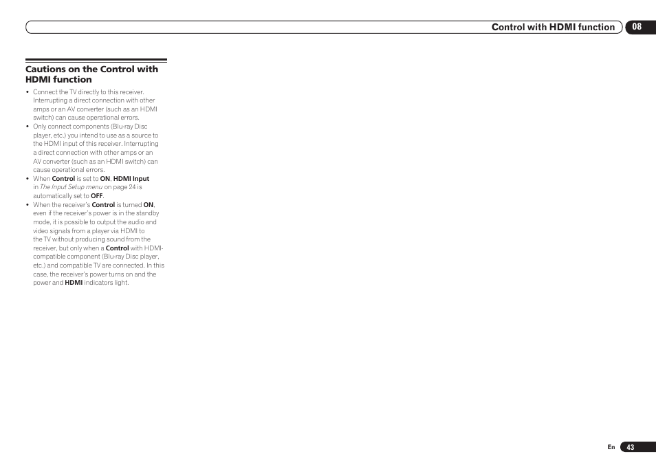 Cautions on the control with hdmi function | Pioneer VSX-921 User Manual | Page 43 / 92