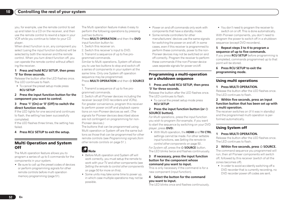 Multi operation and system off | Pioneer VSX-921 User Manual | Page 52 / 92