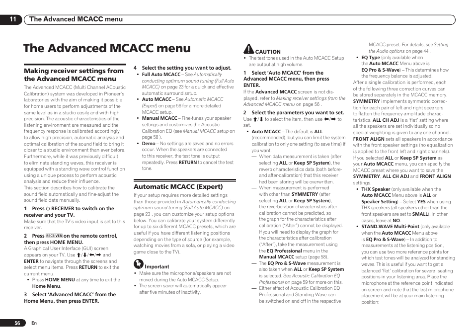 The advanced mcacc menu | Pioneer VSX-921 User Manual | Page 56 / 92