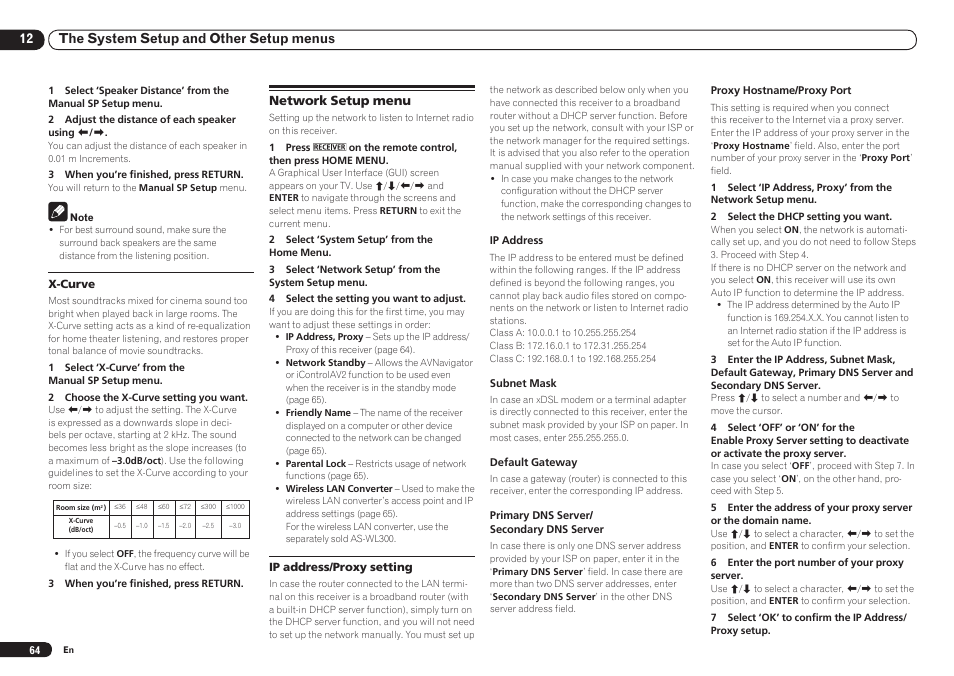 Network setup menu, 12 the system setup and other setup menus | Pioneer VSX-921 User Manual | Page 64 / 92