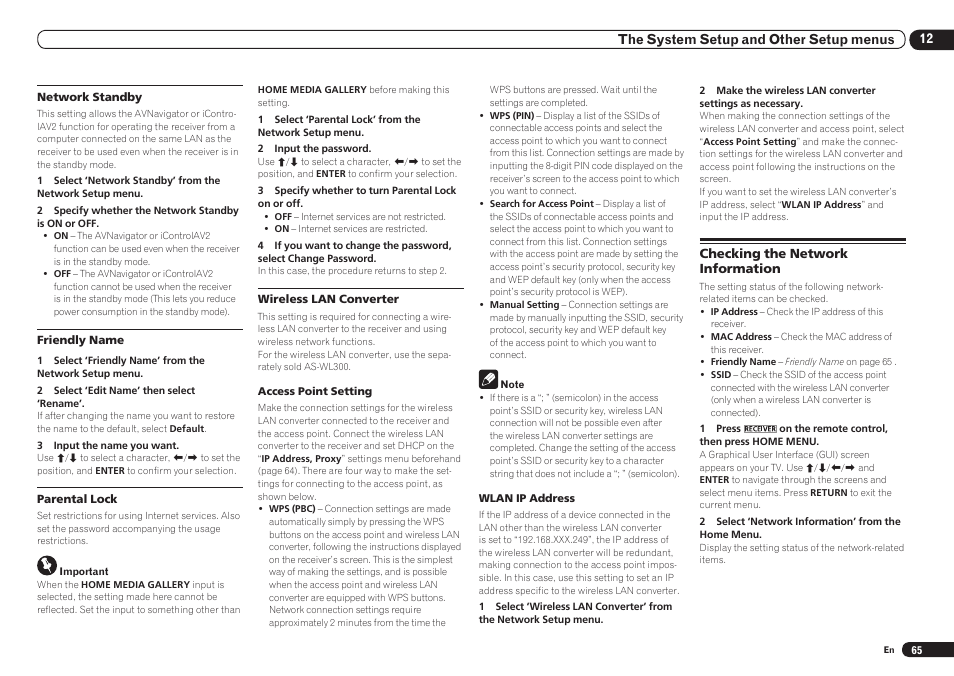 Checking the network information | Pioneer VSX-921 User Manual | Page 65 / 92