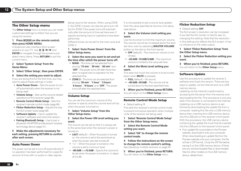 The other setup menu | Pioneer VSX-921 User Manual | Page 66 / 92