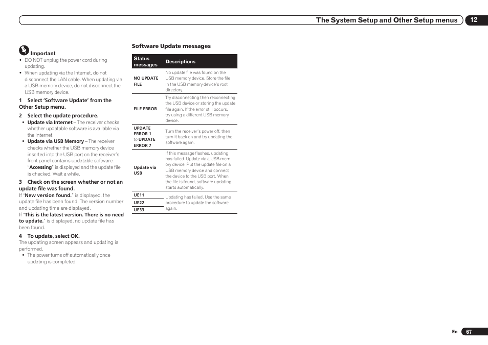 12 the system setup and other setup menus | Pioneer VSX-921 User Manual | Page 67 / 92