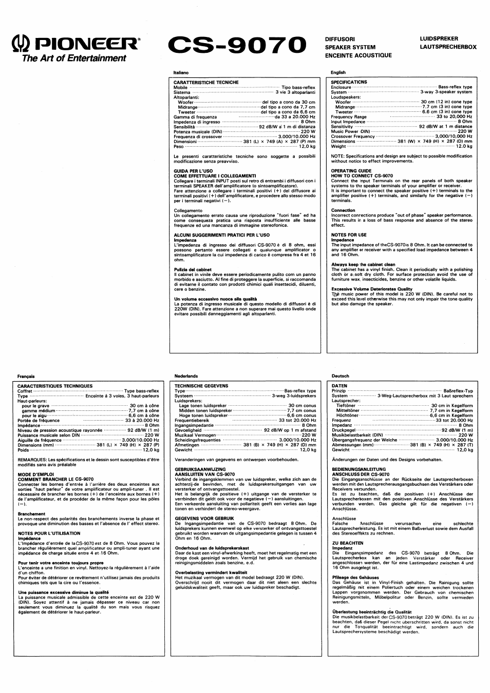 Pioneer CS-9070 User Manual | 2 pages