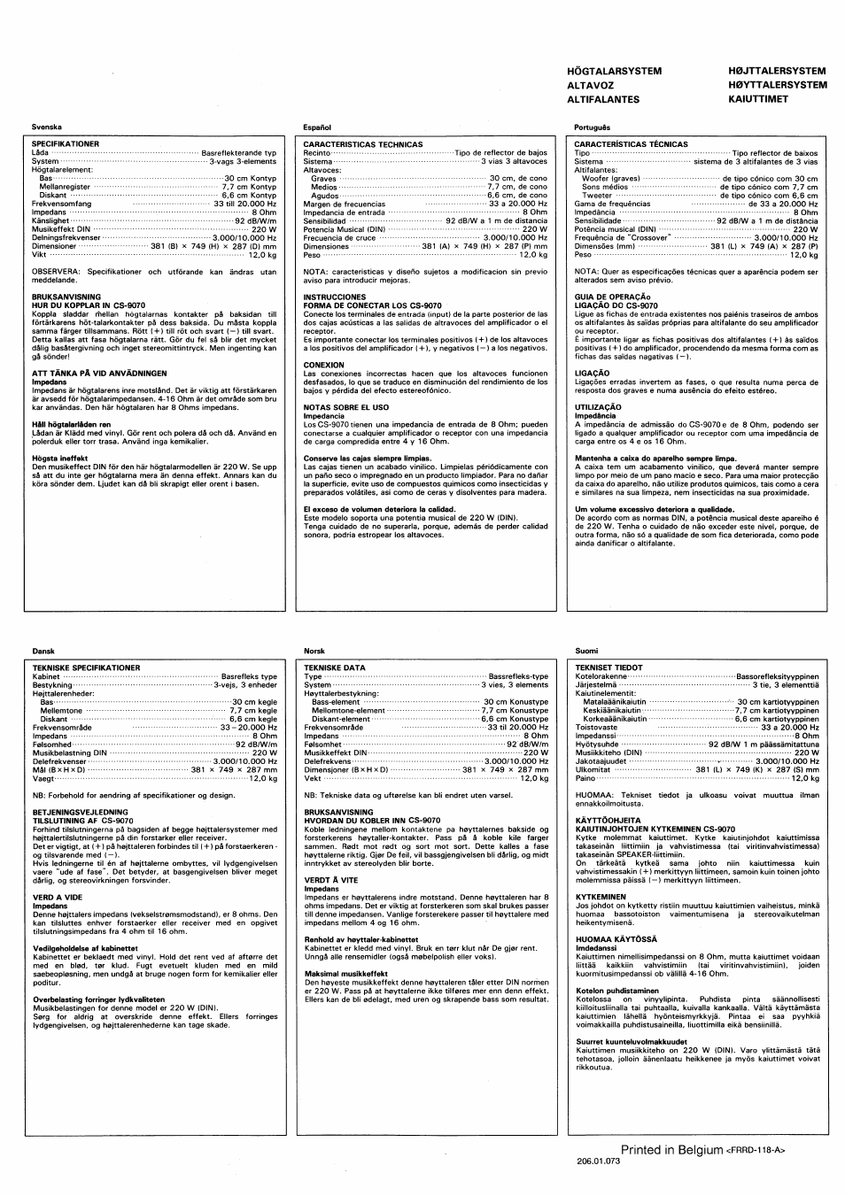 Phnteid in belgium<frrd-ii8-a | Pioneer CS-9070 User Manual | Page 2 / 2