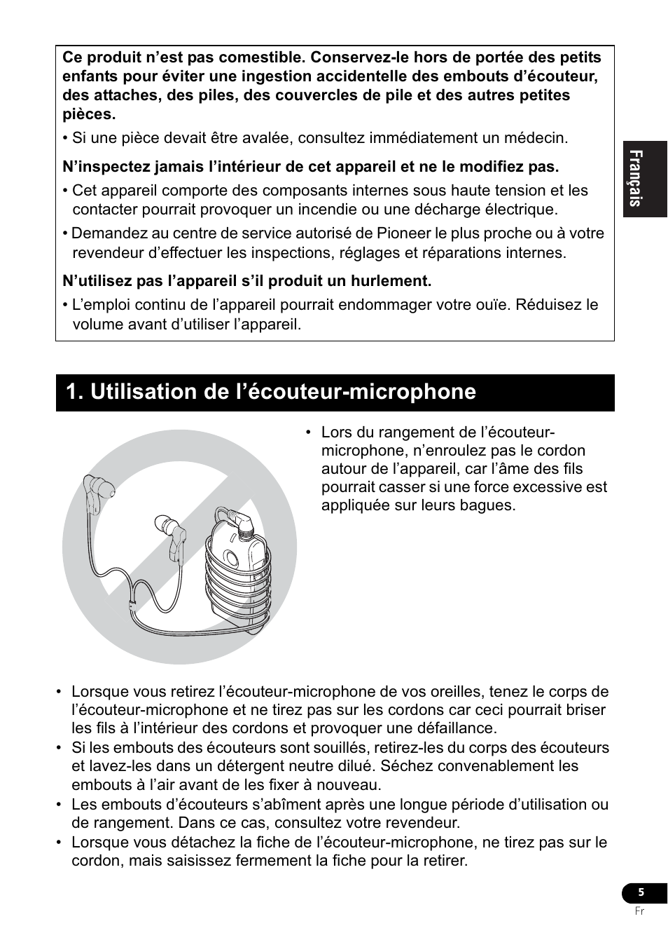 Utilisation de l’écouteur-microphone | Pioneer VMR-M770 User Manual | Page 13 / 52