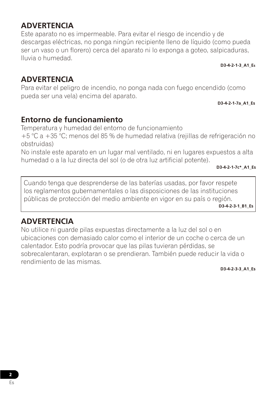 Advertencia, Entorno de funcionamiento | Pioneer VMR-M770 User Manual | Page 18 / 52