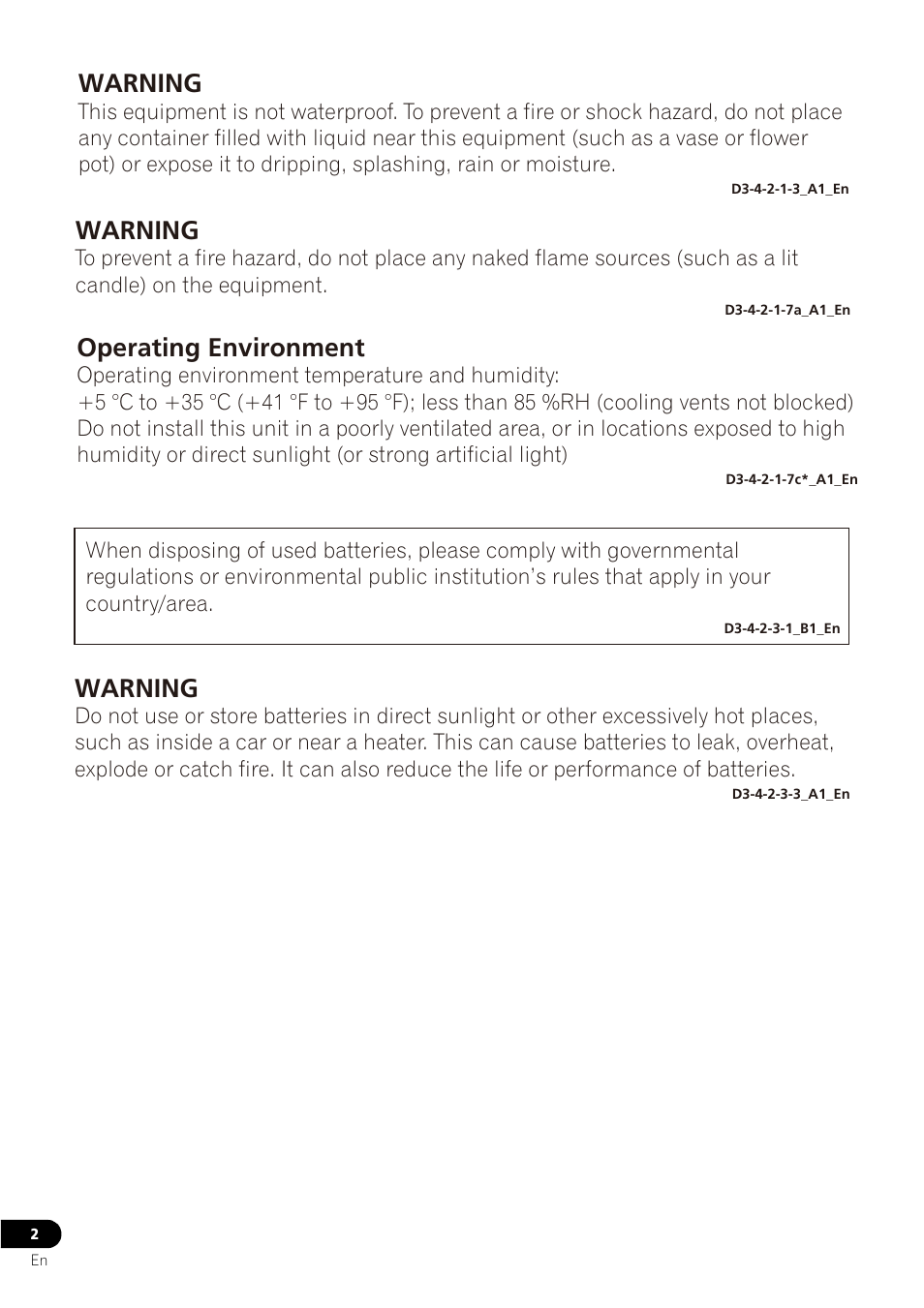 Warning, Operating environment | Pioneer VMR-M770 User Manual | Page 2 / 52