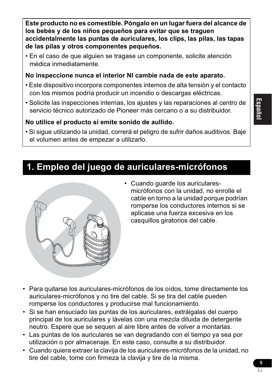 Empleo del juego de auriculares-micrófonos | Pioneer VMR-M770 User Manual | Page 21 / 52