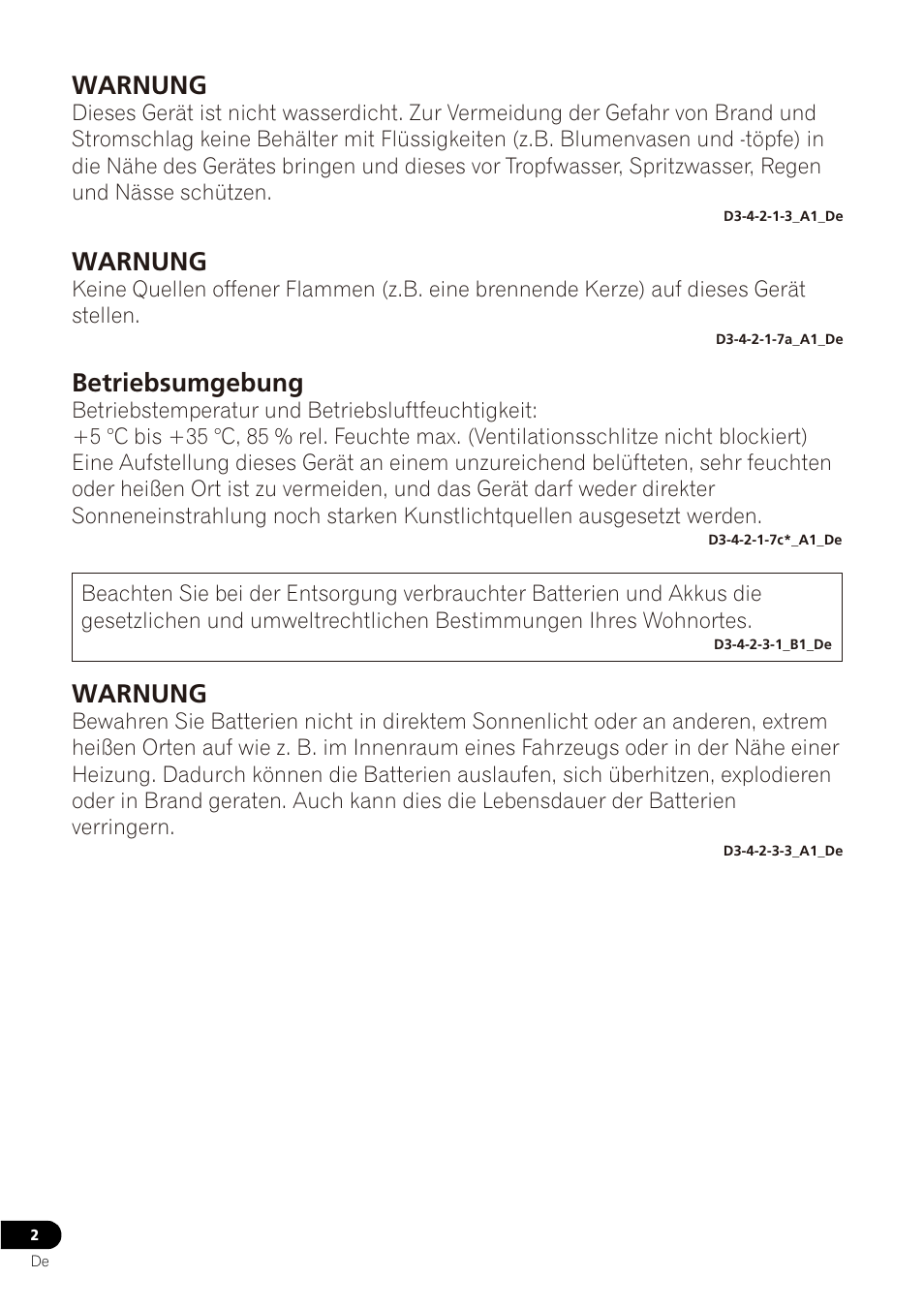 Warnung, Betriebsumgebung | Pioneer VMR-M770 User Manual | Page 26 / 52