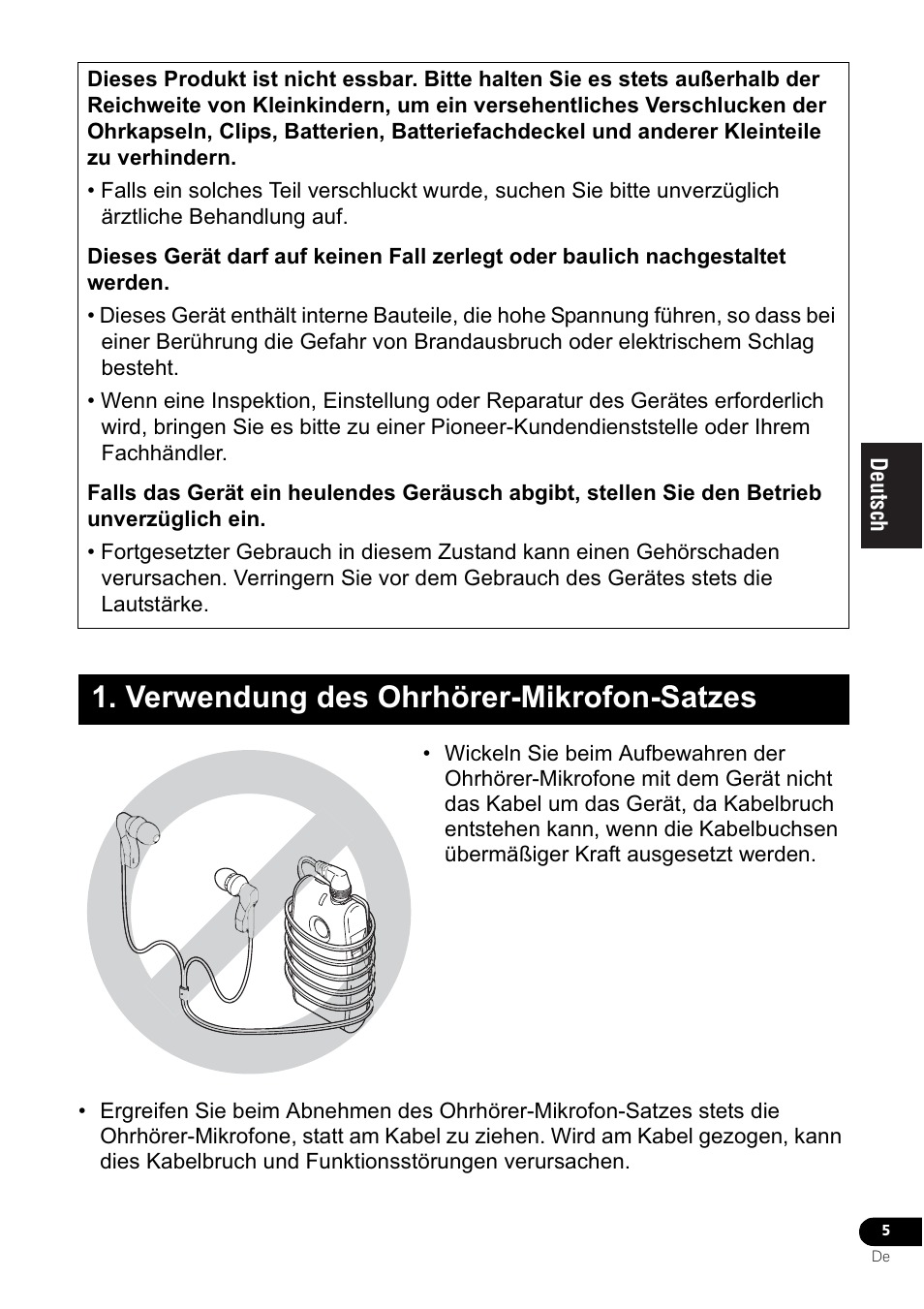 Verwendung des ohrhörer-mikrofon-satzes | Pioneer VMR-M770 User Manual | Page 29 / 52