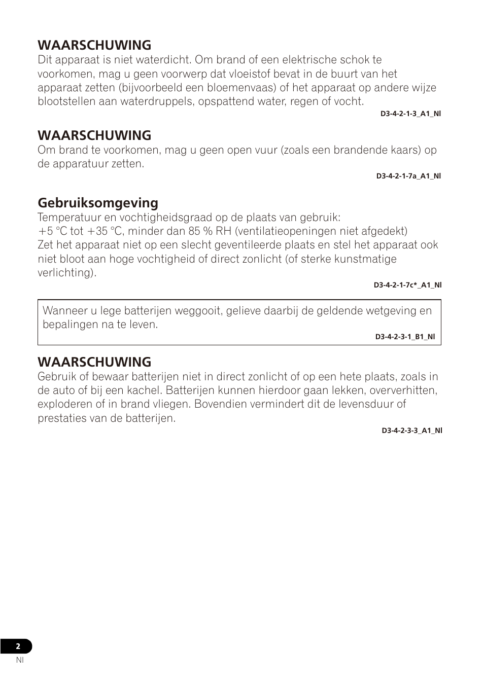Waarschuwing, Gebruiksomgeving | Pioneer VMR-M770 User Manual | Page 42 / 52