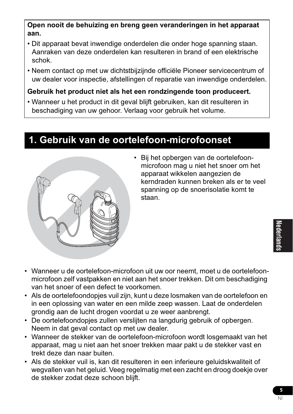 Gebruik van de oortelefoon-microfoonset | Pioneer VMR-M770 User Manual | Page 45 / 52