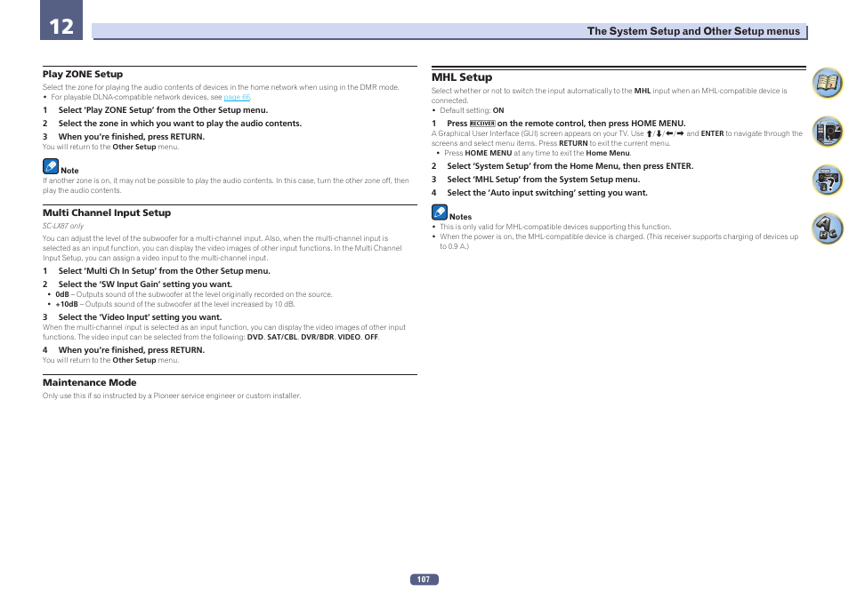 Mhl setup | Pioneer SC-LX77-K User Manual | Page 107 / 139