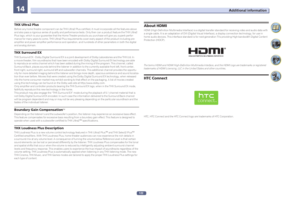 About hdmi htc connect | Pioneer SC-LX77-K User Manual | Page 122 / 139