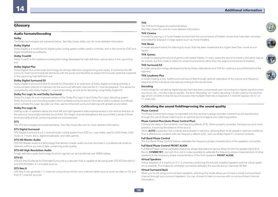Glossary | Pioneer SC-LX77-K User Manual | Page 129 / 139