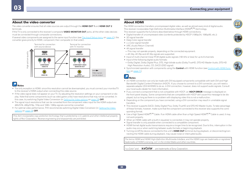 About the video converter about hdmi | Pioneer SC-LX77-K User Manual | Page 30 / 139