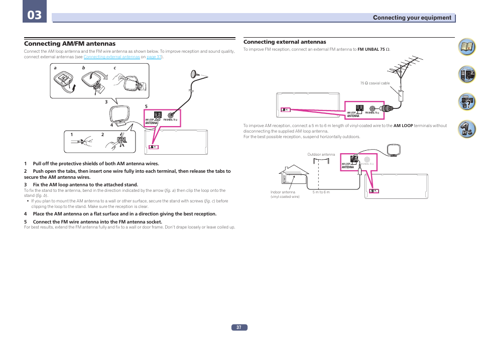 Connecting am/fm antennas | Pioneer SC-LX77-K User Manual | Page 37 / 139