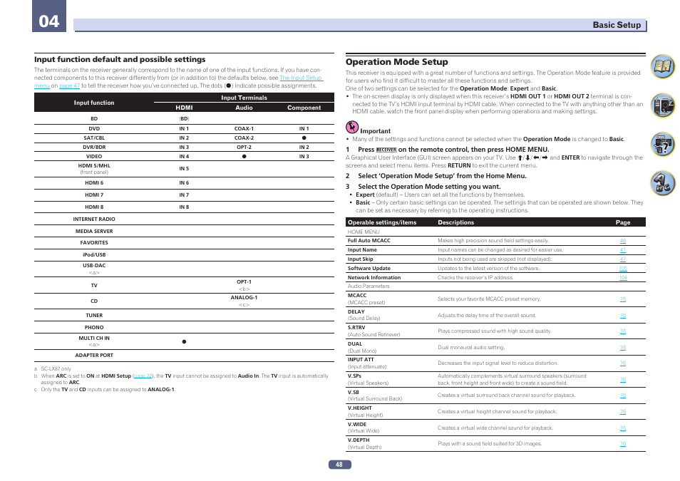 Operation mode setup | Pioneer SC-LX77-K User Manual | Page 48 / 139