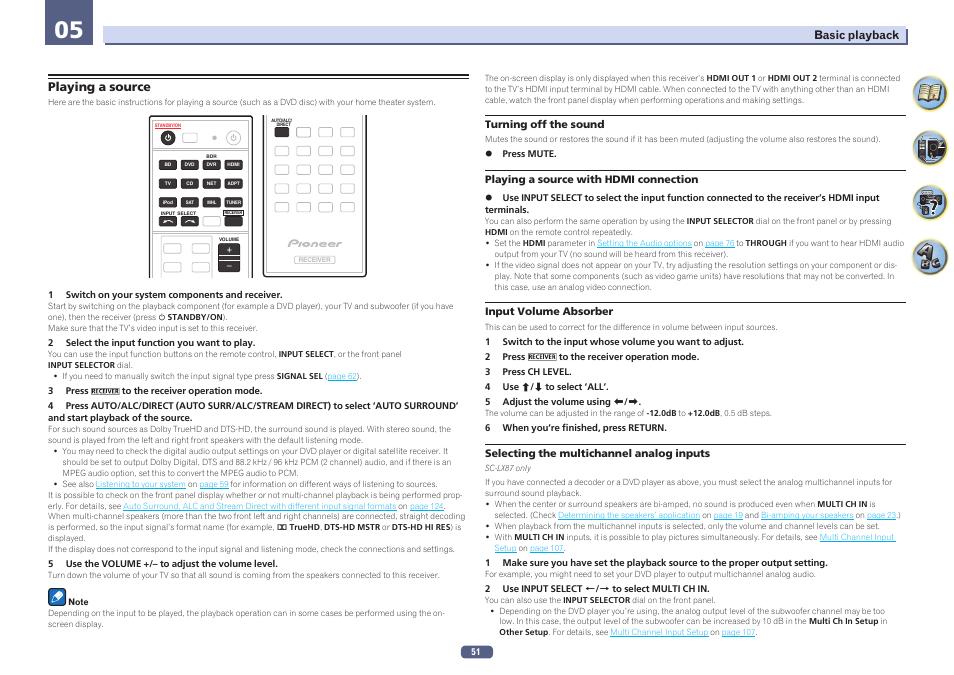 05 basic playback, Playing a source | Pioneer SC-LX77-K User Manual | Page 51 / 139