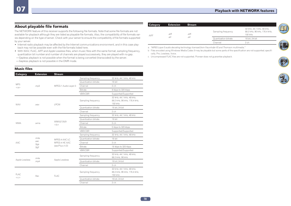 About playable file formats | Pioneer SC-LX77-K User Manual | Page 70 / 139